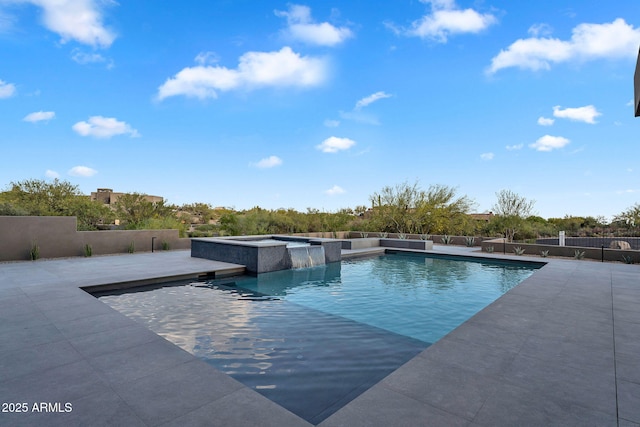 10354 E Celestial Dr, Scottsdale, AZ 85262 - view of swimming pool with a pool with connected hot tub, a patio, and fence