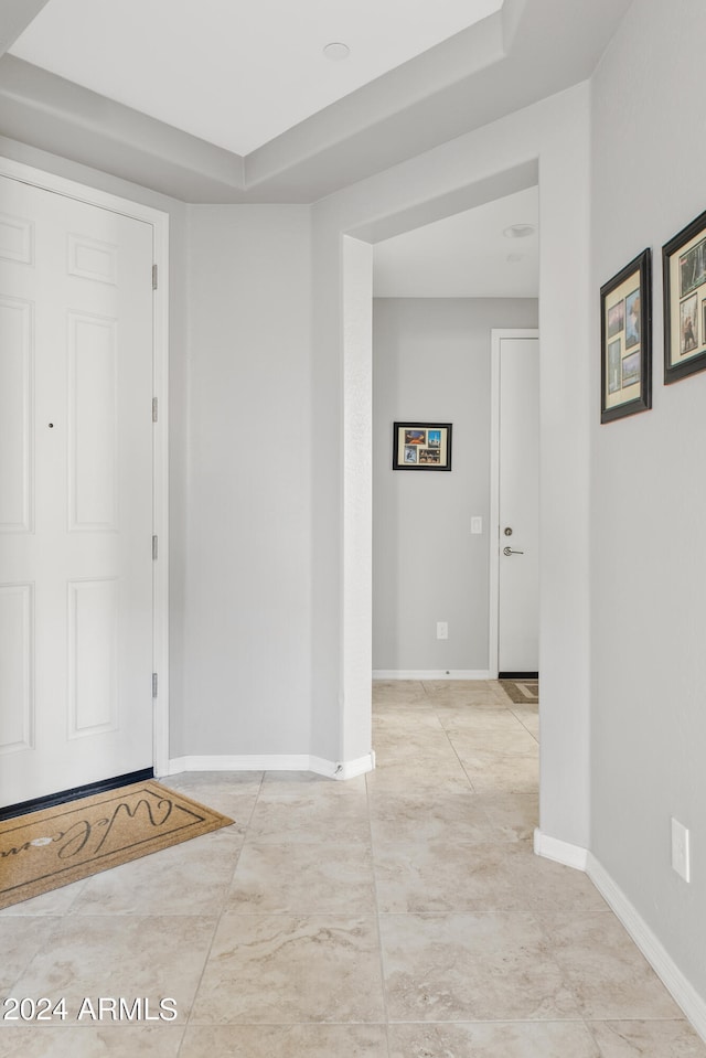 foyer entrance featuring a raised ceiling