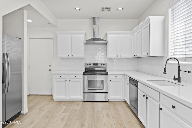 1225 N 36th St Unit 1015, Phoenix, AZ 85008 - kitchen featuring stainless steel appliances, wall chimney exhaust hood, a sink, white cabinetry, and recessed lighting