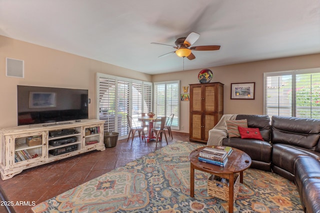 7302 E Rose Ln, Scottsdale, AZ 85250 - living room featuring ceiling fan