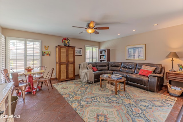 7302 E Rose Ln, Scottsdale, AZ 85250 - living area with a ceiling fan, recessed lighting, and baseboards