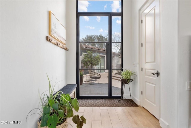 doorway with light hardwood / wood-style flooring