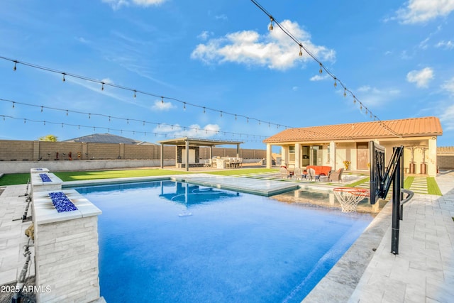 view of pool featuring a fenced in pool, a patio area, and a fenced backyard