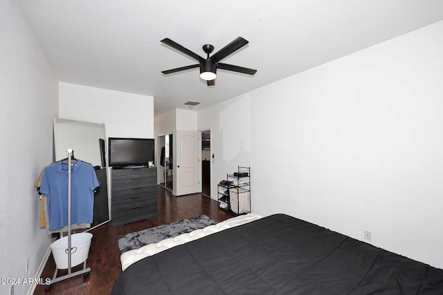 4306 E Tyson St, Gilbert, AZ 85295 - unfurnished bedroom featuring visible vents, wood finished floors, and ceiling fan