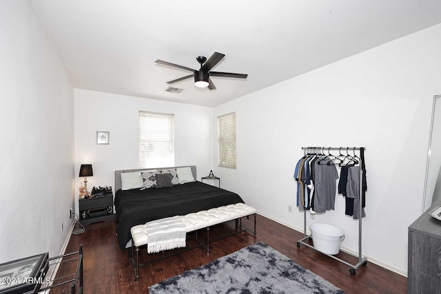 4306 E Tyson St, Gilbert, AZ 85295 - bedroom with baseboards, wood finished floors, and a ceiling fan