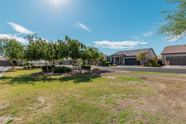 view of yard with a garage