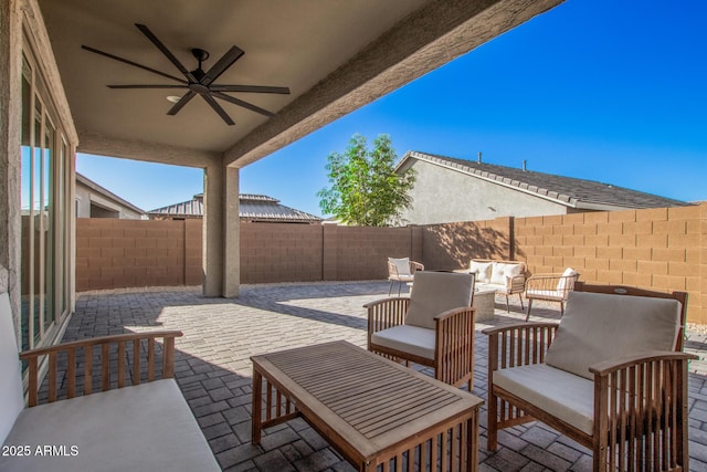 view of patio / terrace featuring outdoor lounge area and ceiling fan