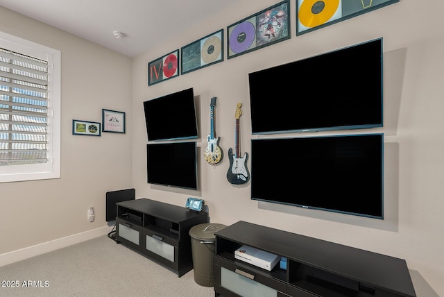 living room with baseboards and carpet floors