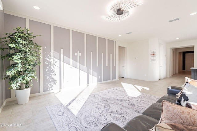 living room with light tile patterned floors