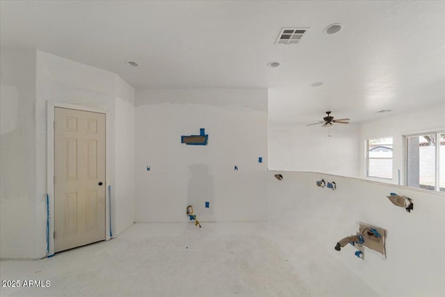 laundry room with ceiling fan and visible vents