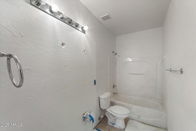 full bath with toilet, bathtub / shower combination, and visible vents