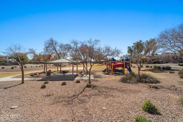 community play area with a gazebo