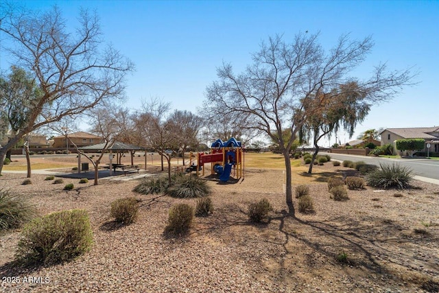 community play area with a gazebo