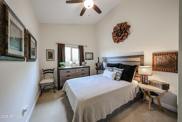 9085 E Windrose Dr, Scottsdale, AZ 85260 - carpeted bedroom featuring vaulted ceiling and ceiling fan