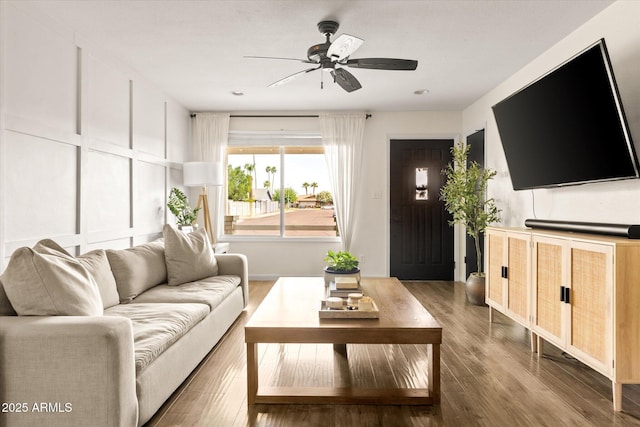 2418 E Hermosa Dr, Tempe, AZ 85282 - living room featuring ceiling fan and wood finished floors