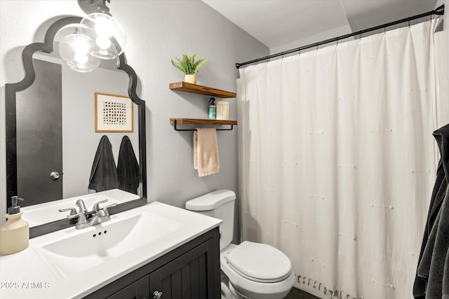 2418 E Hermosa Dr, Tempe, AZ 85282 - bathroom with vanity, toilet, and curtained shower