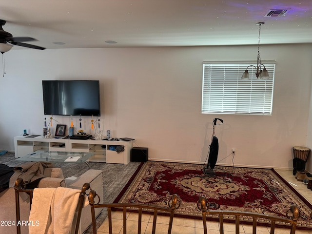 living room with ceiling fan