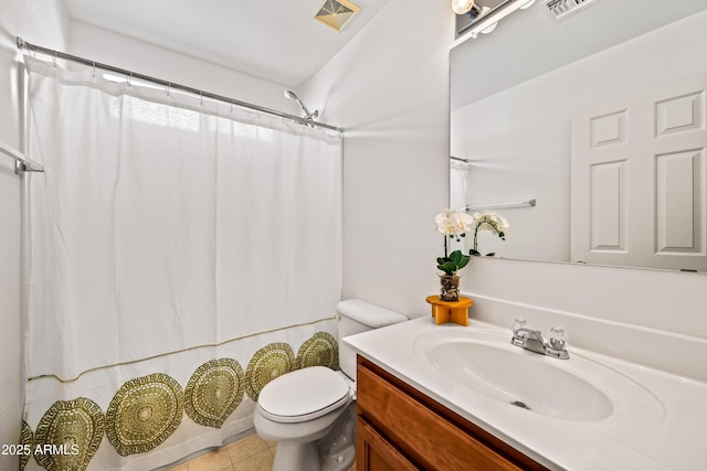 2327 E Meadow Creek Way, San Tan Valley, AZ 85140 - bathroom with vanity, toilet, tile patterned floors, and a shower with curtain