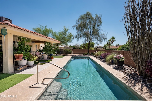 view of swimming pool with a patio area