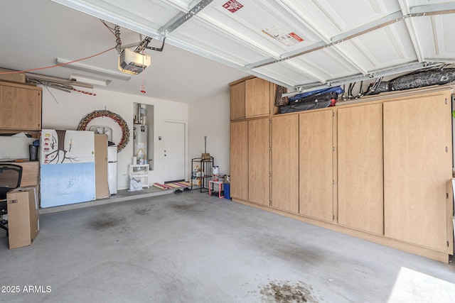 garage with a garage door opener and gas water heater