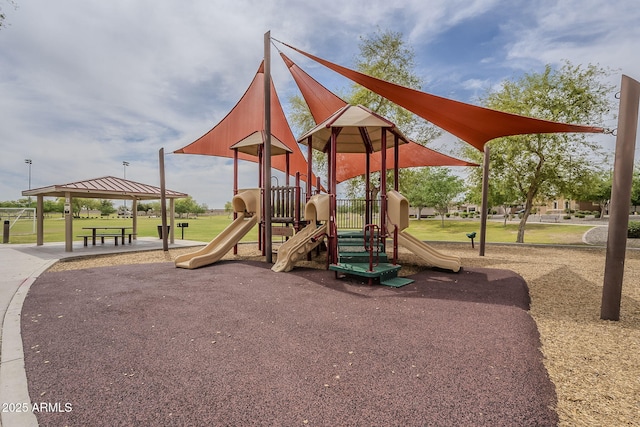 community jungle gym with a gazebo