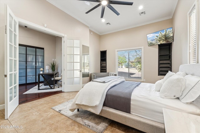 34096 N 87th Way, Scottsdale, AZ 85266 - tiled bedroom featuring visible vents, french doors, and crown molding