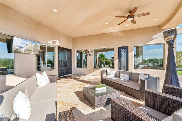 34096 N 87th Way, Scottsdale, AZ 85266 - view of patio / terrace with ceiling fan, french doors, and an outdoor living space
