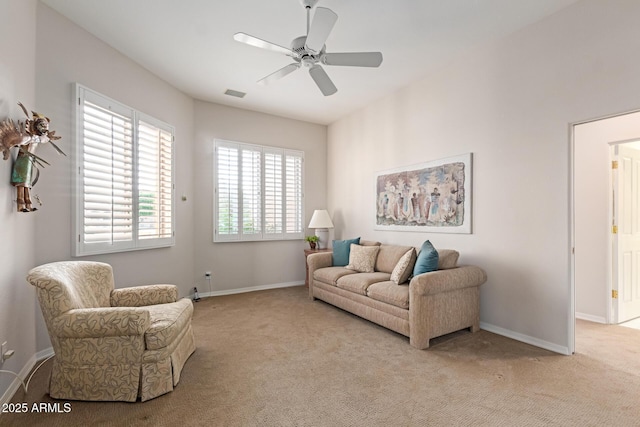 24801 N Vado Ct, Rio Verde, AZ 85263 - living area featuring carpet, a ceiling fan, and baseboards