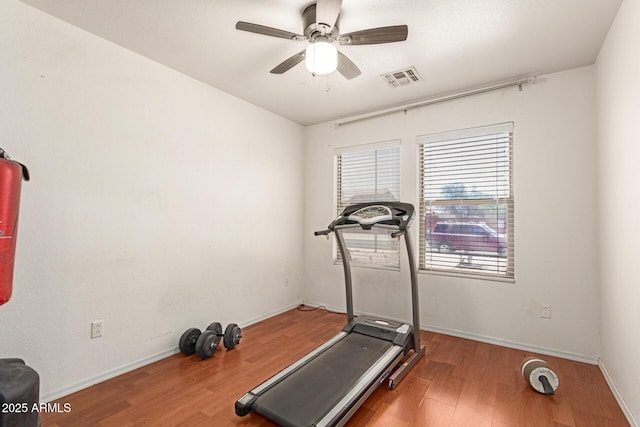 2202 S Lawther Dr, Apache Junction, AZ 85120 - workout area featuring wood finished floors and ceiling fan