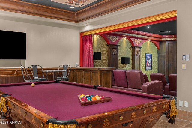 playroom with pool table and tile patterned floors