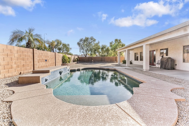 view of swimming pool with a patio and a grill