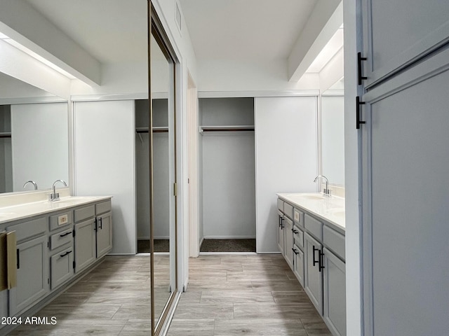 bathroom with vanity and hardwood / wood-style flooring