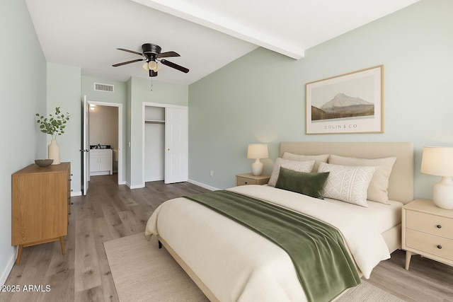 3641 E Park Ave, Phoenix, AZ 85044 - bedroom featuring wood finished floors, a closet, baseboards, and a ceiling fan