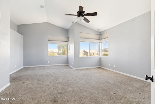 3641 E Park Ave, Phoenix, AZ 85044 - empty room with ceiling fan, carpet floors, lofted ceiling, and baseboards