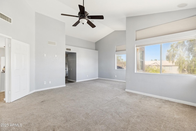 3641 E Park Ave, Phoenix, AZ 85044 - unfurnished room featuring carpet flooring, baseboards, ceiling fan, and high vaulted ceiling