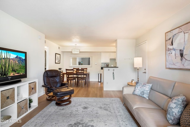 living room with light hardwood / wood-style flooring