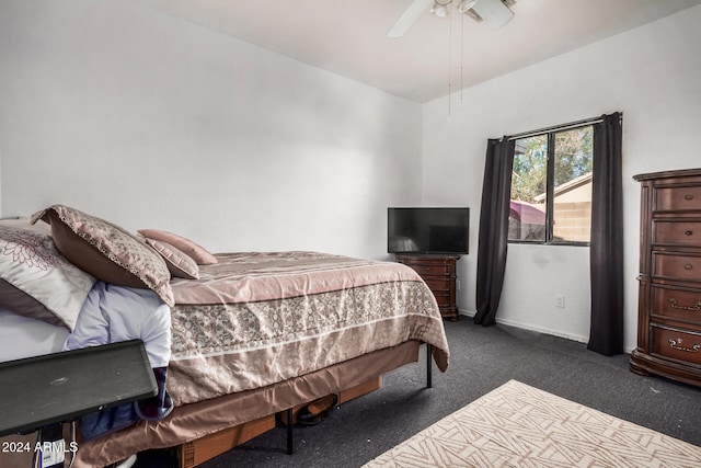 bedroom featuring carpet flooring and ceiling fan