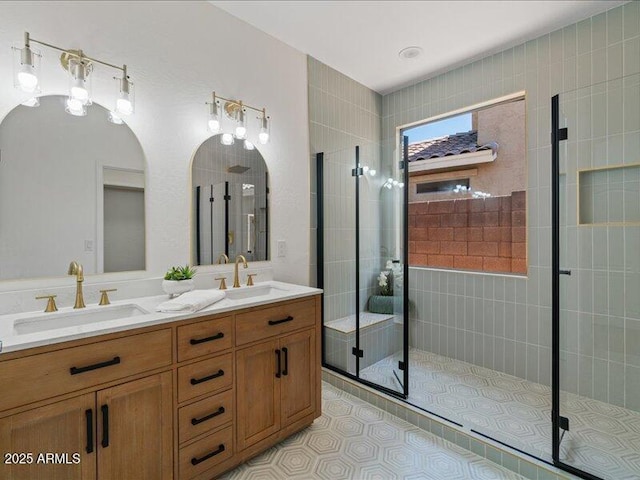 271 W Roadrunner Dr, Chandler, AZ 85286 - bathroom featuring double vanity, a shower stall, and a sink