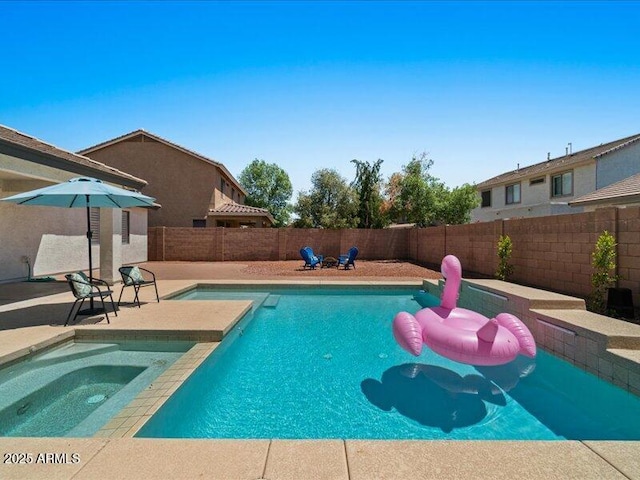 271 W Roadrunner Dr, Chandler, AZ 85286 - view of swimming pool featuring a fenced in pool, a fenced backyard, an in ground hot tub, and a patio area