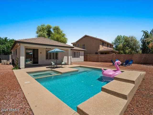 271 W Roadrunner Dr, Chandler, AZ 85286 - view of swimming pool featuring a patio, a fenced backyard, an in ground hot tub, and a fenced in pool