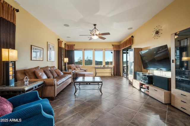 living room featuring ceiling fan