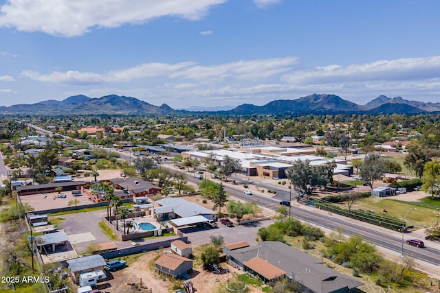 aerial view with a mountain view and a residential view