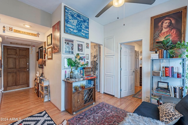 interior space featuring ceiling fan and light hardwood / wood-style flooring