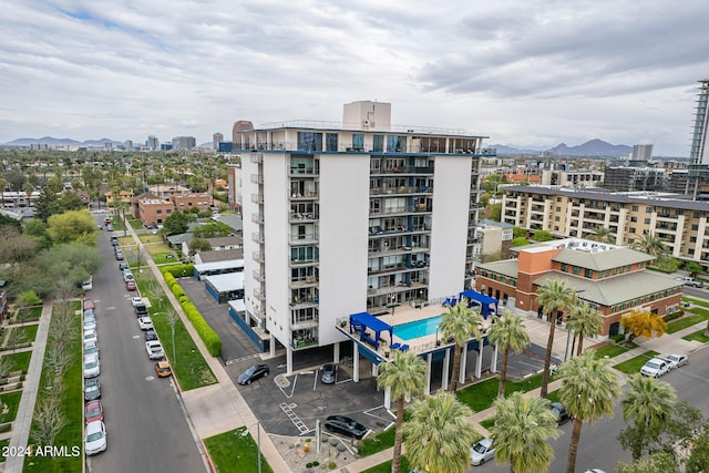 view of building exterior with a mountain view