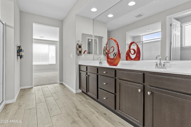 bathroom with wood-type flooring and vanity