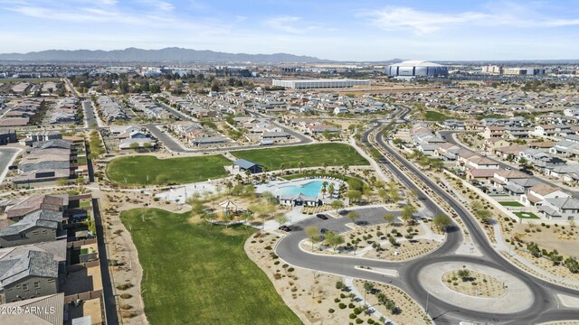 drone / aerial view featuring a mountain view