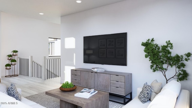 living room featuring recessed lighting and wood finished floors