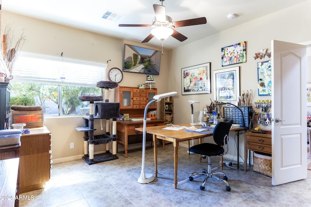 office area featuring ceiling fan