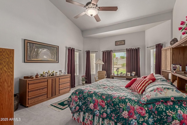 4648 W Misty Willow Ln, Glendale, AZ 85310 - carpeted bedroom featuring high vaulted ceiling and a ceiling fan