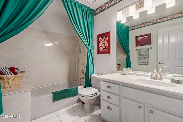 4648 W Misty Willow Ln, Glendale, AZ 85310 - full bathroom with toilet, tile patterned floors, vanity, and shower / bath combination with curtain